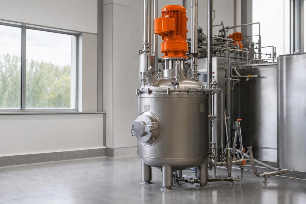 Mengvat met oranje aandrijving voor een proces waarin meer of minder shear wordt afgestemd op product en circulatie.